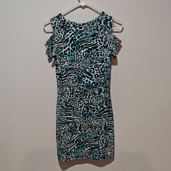 Michael Kors Cheetah Print Dress Small NWOT Cold Shoulder Short Sleeve Body Con - Picture 2 of 6